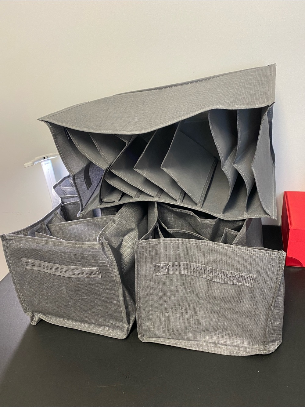 4 for $25 - Set of 3 Multi Compartment Gray Fabric Clothing Organizer Bins, NWOT